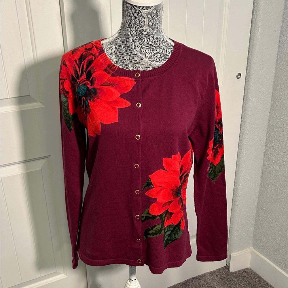 Isaac Mizrahi Floral Button-Up Cardigan M